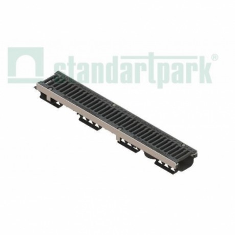Лоток водоотводный пластиковый, с чугунной решеткой, Standartpark серия PolyMax Drive, DN 100, Н96