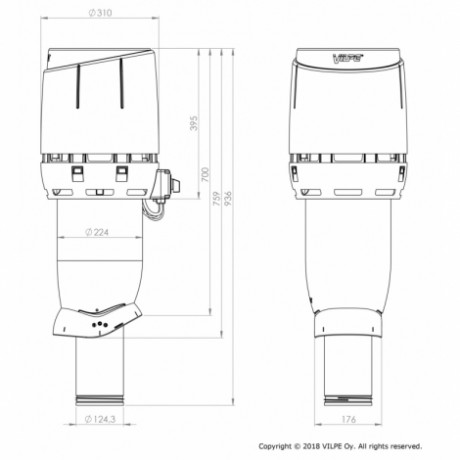Вентилятор FLOW ECо 125P VILPE Ø125/700 с шумопоглотителем на постоянном токе, цвет: серый
