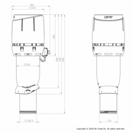Вентилятор FLOW ECо 160P VILPE Ø160/700 на постоянном токе, цвет: коричневый