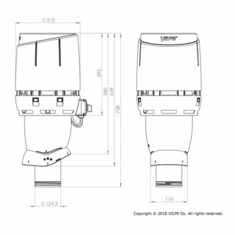 Вентилятор FLOW ECо 125P VILPE Ø125/500 с шумопоглотителем на постоянном токе, цвет: зеленый