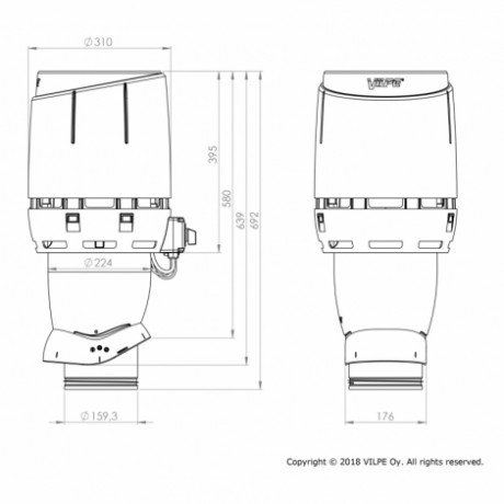 Вентилятор FLOW ECо 160P VILPE Ø160/500 на постоянном токе, цвет: серый