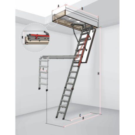 Лестница чердачная металлическая для высоких потолков Fakro LMP, 60х144х300-366 мм